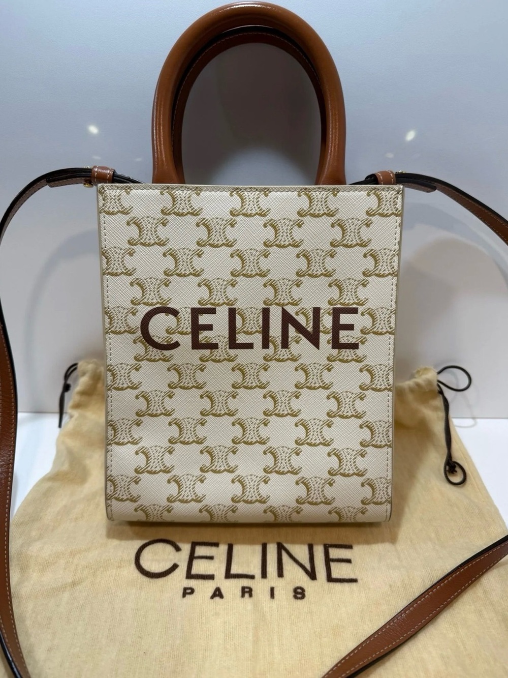 Celine Mini Vertical Cabas Tote in Triomphe Canvas
